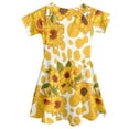 thumbnail image 4 of Renewold 5-6 Years Toddler Kid Girls Dress for Summer Spring Sunflowers Twirly Skater Dress Yellow Cow Print Midi Long Sleeve Casual Sundress A-Line Dress, 4 of 5