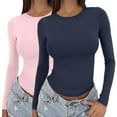 thumbnail image 2 of kaondbfi Summer Tops for Women Women's Long Sleeved Round Neck Slim Bottom Sweater Basic Clothing for Outdoor Wear Sports Top, 2 of 7