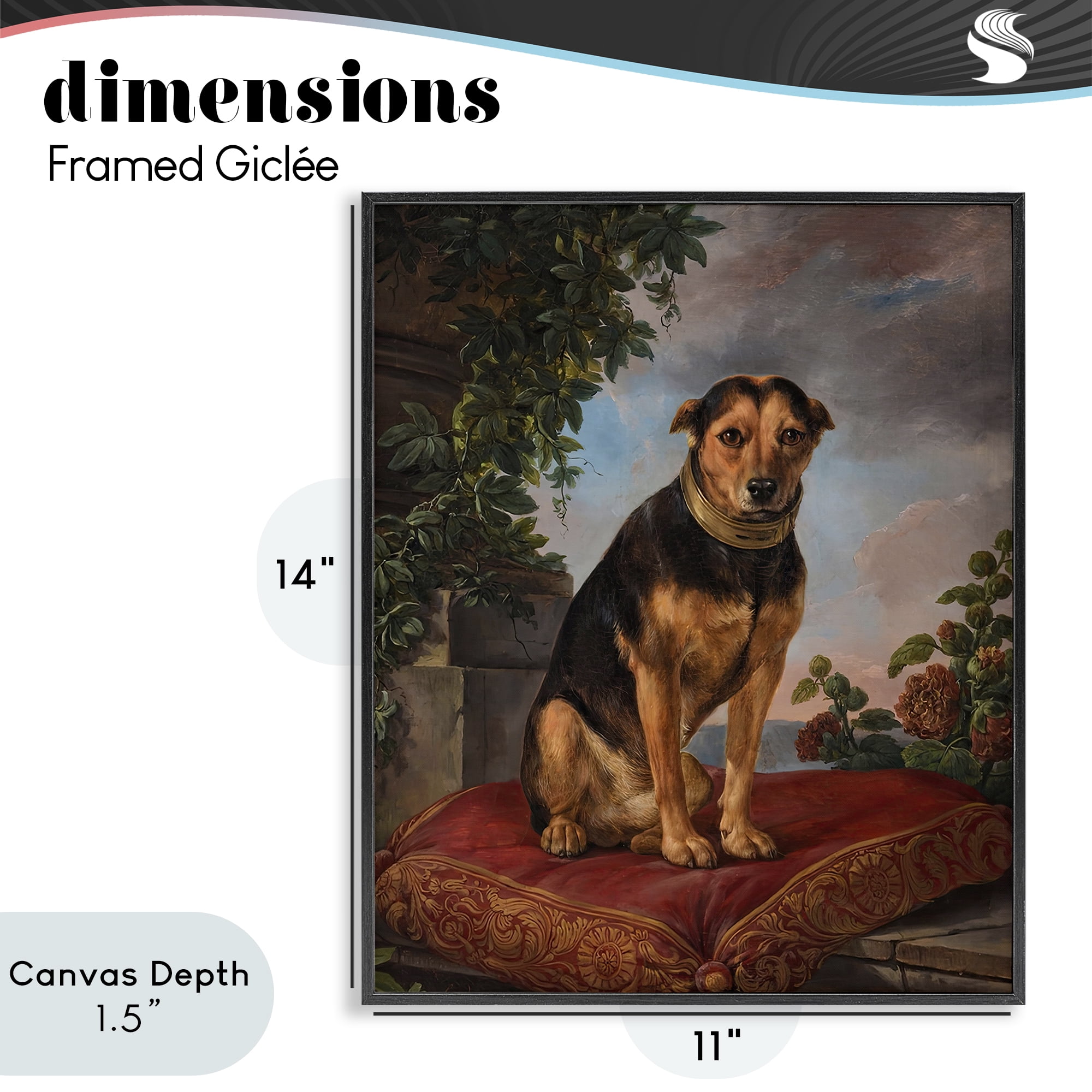 Stupell Industries Historical Dog on Cushion Black Framed Giclee Art, design by Lil' Rue