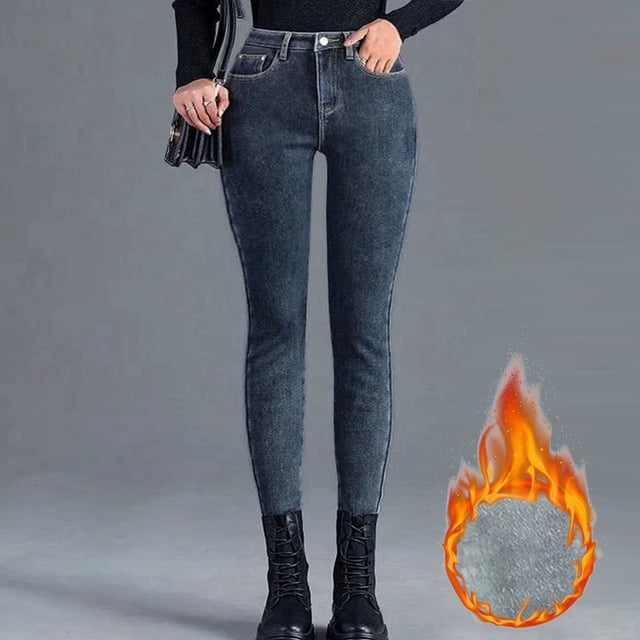 WILLBEST Jeans Mujer Pantalones Vaqueros de Invierno de Cintura Alta para Mujer, Ajustados, Con Forro Elástico, Cálidos y Cómodos, Ajustados, para Clima Frío. Chica