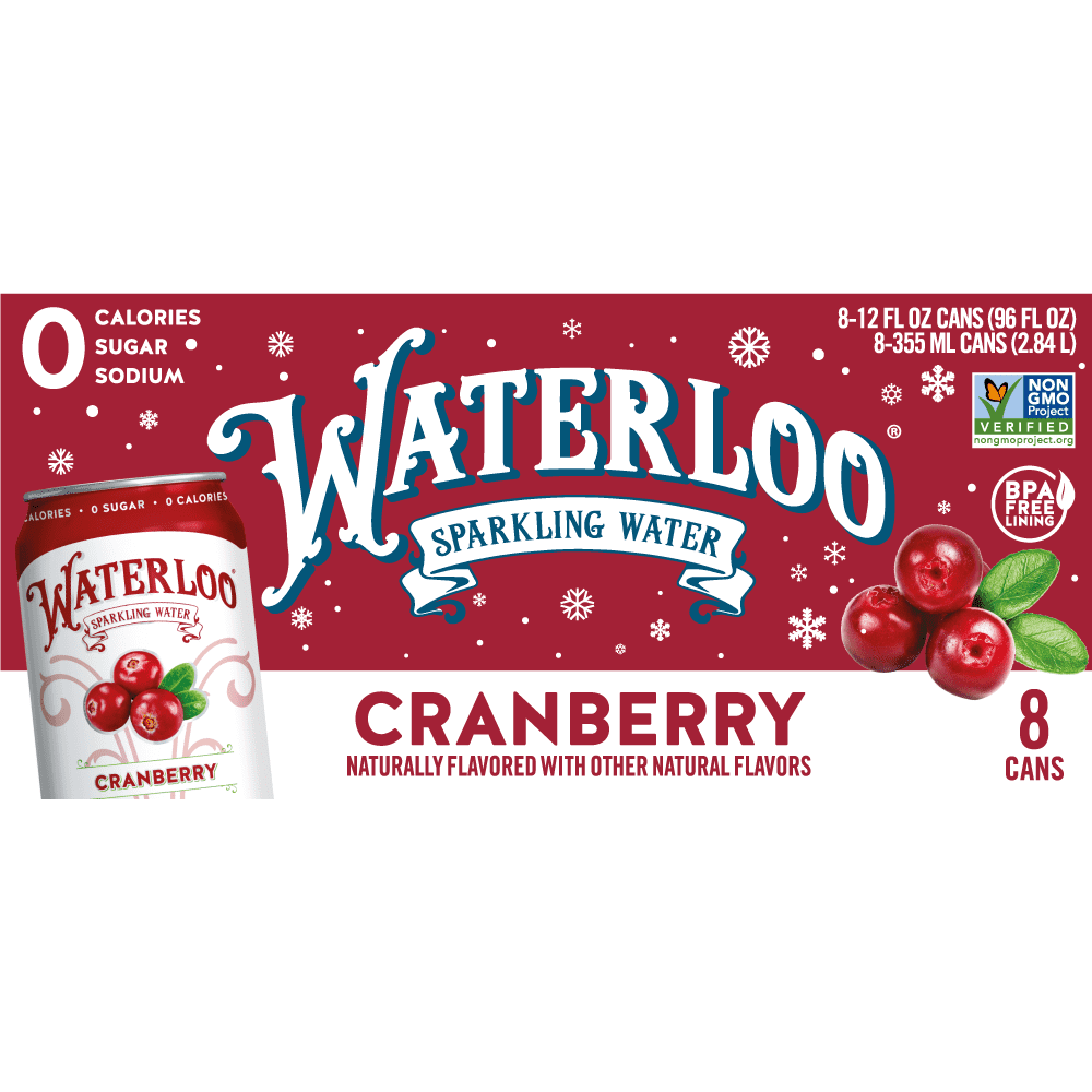Waterloo Sparkling Water, Cranberry, 12 fl oz, 8 Pack Cans
