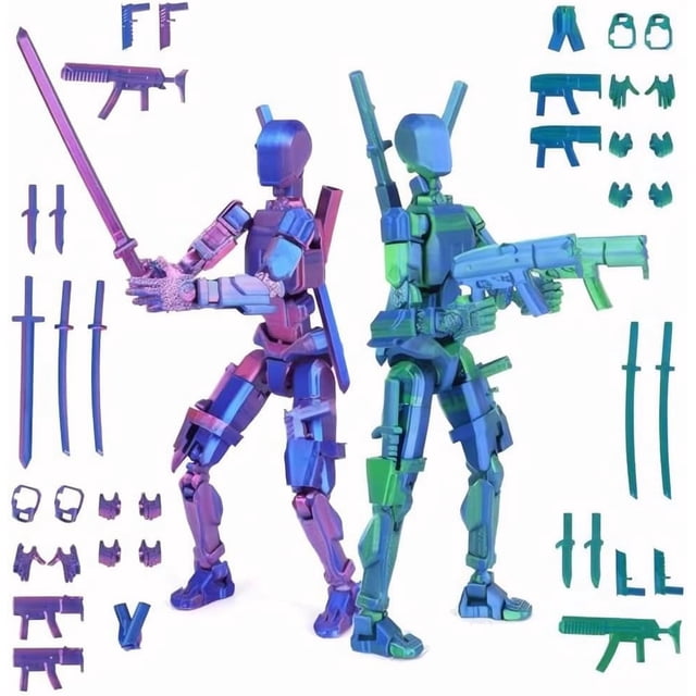 Ensamblada Figuras De Accion T13 Muñecos Articuls Dummy 13 Figura Articulada Magnetic Lucky Robot Multiarticuladas Impresa En 3D Deslumbramiento Degrad Multicolor(2 pcs - mor+verde)
