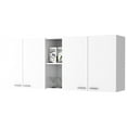 thumbnail image 3 of 150" Wall Cabinet For Kitchen Use - 4 Doors, 2 Divisions, Shelves, White Particleboard, Metal Handles, Built-in Dish Rack, Fashionable Modern White, Storage, 3 of 4