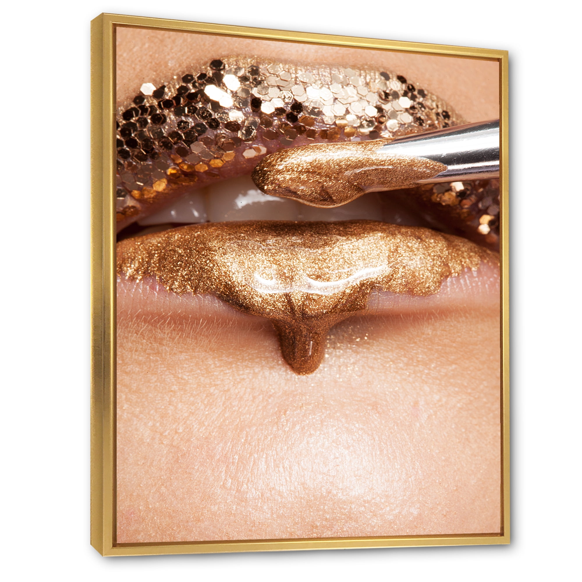 Lipstick and Makeup On The Face Of A Beautiful Model 12 in x 20 in Framed Photography Canvas Art Print, by Designart