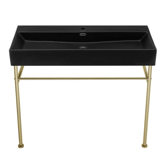 Reims 40 Ceramic Console Sink Matte Black Basin Gold Legs
