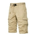 thumbnail image 3 of CHEEREAM Mens Outdoor Cargo Capri Pants Relaxed Fit Multi-Pocket 3/4 Long Shorts Cotton Twill Beach Hiking Travel Shorts Khaki M, 3 of 6