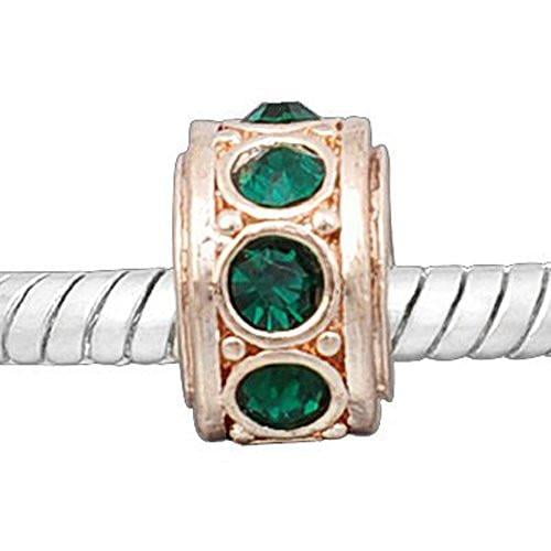 Dark Green Birthstone  Rose Gold Tone Charm European Bead Compatible for Most European Snake Chain Bracelet