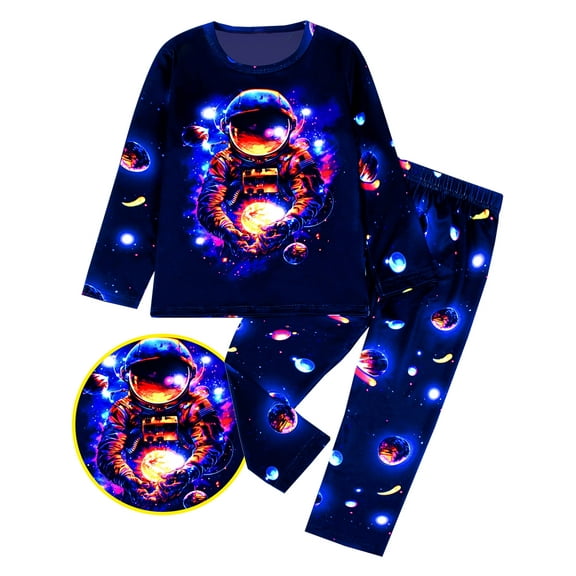 WIBACKER Toddler Little Boys Pajamas Cozy Long Sleeves & Pants 2-Piece PJ Set Kid Sleepwear Size 3-8 Years, Astronauta