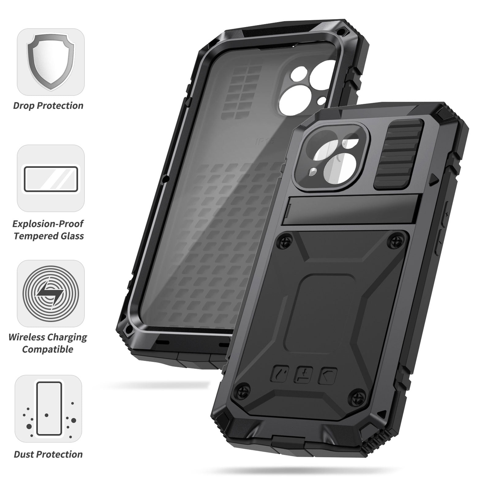 for iPhone 13 Armor Cover Case with Screen Protector, with Built-in 360° Rotate Ring Stand Heavy Duty Protection Cover Case for Apple iPhone 13, Black