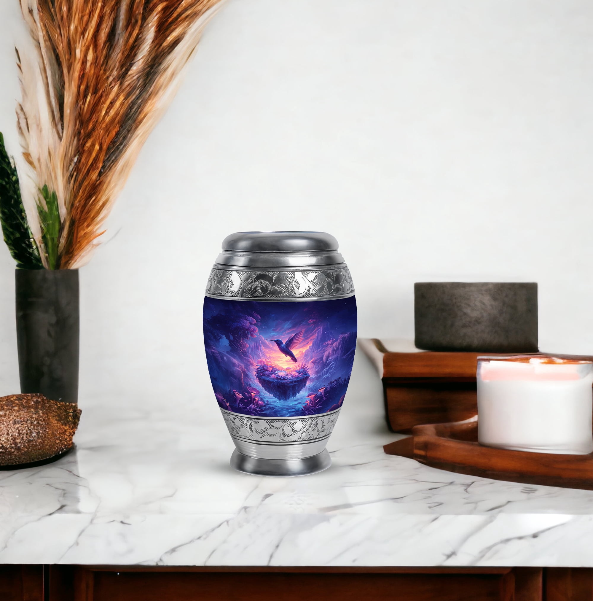 Humming Bird Funeral Urns For Adult For Man, Flowers Keepsake Memorial Urn For Human Ashes Adult Male, Pink Cremation Urns For Human Ashes, Purple Urn For Cremated Remains 3 Inch