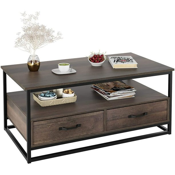 Homfa Industrial Coffee Table 43 Wood, Dark Brown Coffee Table With Storage