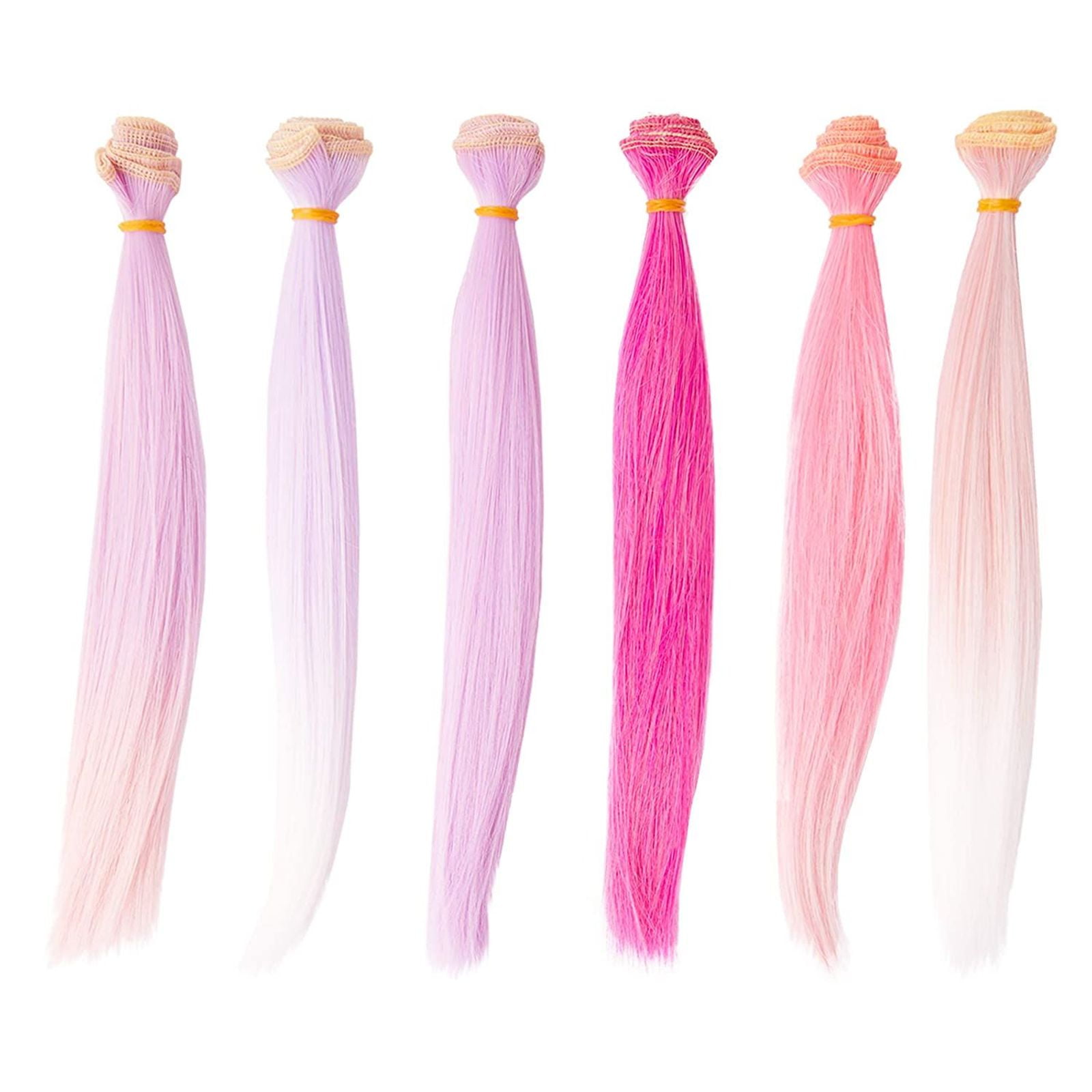 24 Pack Straight Synthetic Doll Hair Wefts for Rerooting, Wig Making (5.9 in, 12 Colors)