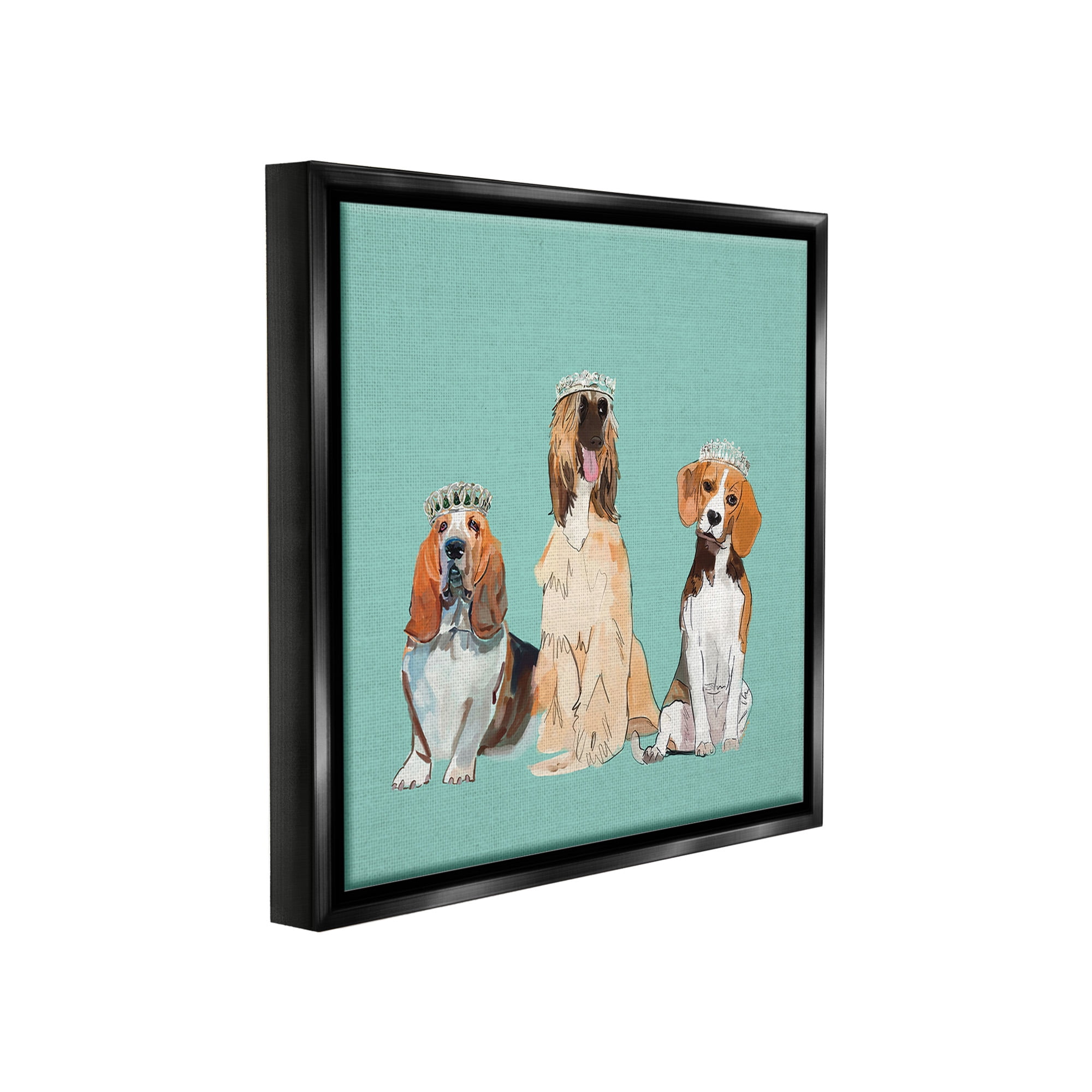 Stupell Industries Regal Dogs with Crowns Animals & Insects Painting Black Floater Framed Canvas Art Print Wall Art, 25 x 25