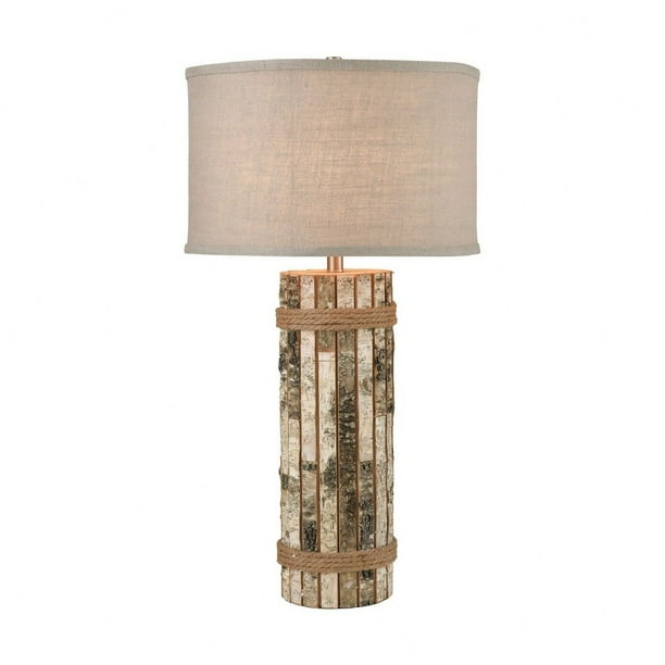 Natural Birch Bark Table Lamp Made Of Rope Tree With A Grey Burlap Fabric Shade 3 Way Switch Finish Com Natural Birch Bark Table Lamp Made Of, Birch Bark Light Shade