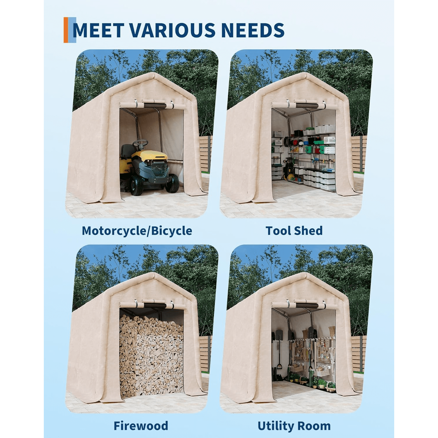 6 x 6 ft Portable Carport Heavy Duty Waterproof  Storage Shed with 2 Roll-Up Doors & Vents for Motorcycles,Bikes,Garden Tools,and Firewood