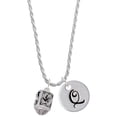 thumbnail image 1 of Delight Jewelry Silvertone Antiqued Plumeria Flowers Spinner Silvertone Script Initial Disc - Q - Charm Necklace, 20"+3", 1 of 4