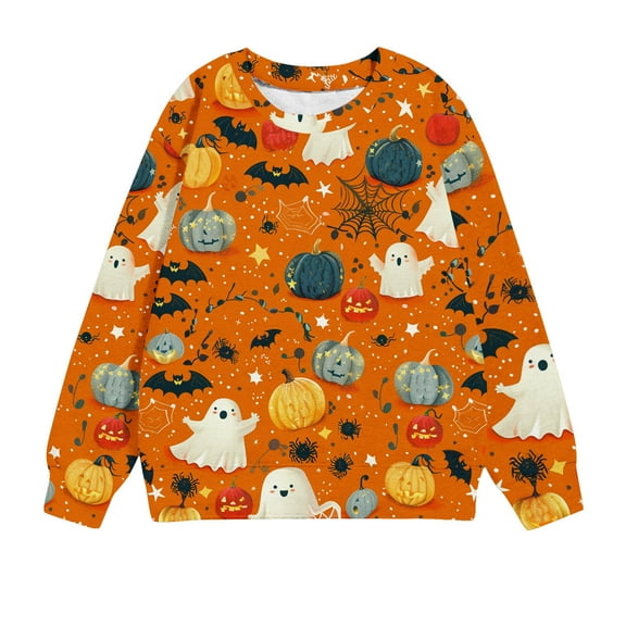 Girls Clothes, Halloween Costumes for Kids Boys Girls Crewneck Graphic Sweatshirt Long Sleeve Holiday Party Tops 1-12 Years (1 Years, Orange)