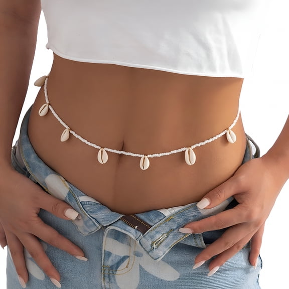 DESIGNICE Boho Seashell Waist Beads Beaded Waist Chain Bikini Chain Beaded Body Chain Belly Bead Body Chain Jewelry for Women Beautifully Attractive Women Jewelry Gift Multi Layer Metal Waist Chain
