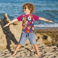thumbnail image 3 of FORMRS Boys Rash Guard with Short Sleeves UPF 50+ Swim Shirts Sizes 3-12T, Red Whimsical Floral, 3 of 6
