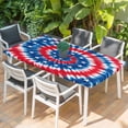thumbnail image 2 of Blue Red Tie-dye Table Cloths for 5 Foot Rectangle Tables, Vintage American Stars Abstract Art Patio Waterproof Elastic Fitted Tablecloths, Washable Rectangular Table Cover for Camping, 2 of 8