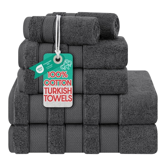 American Soft Linen Salem Turkish 6 Piece Bath Towel Set, 100% Cotton, Super Soft & Absorbent Bathroom Towels - Dark Gray