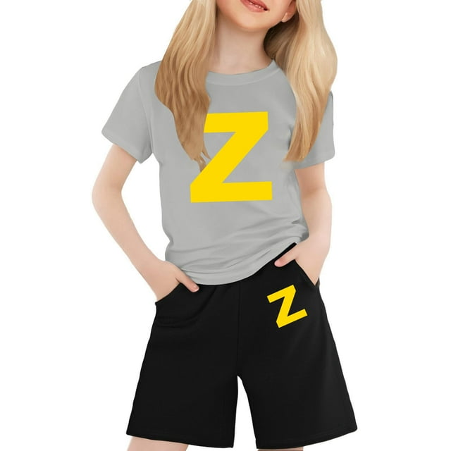 SXcggal Z Lettre Col Rond Imprimé Costume à Manches Courtes pour Enfants Mignon Confortable Léger Usage Quotidien