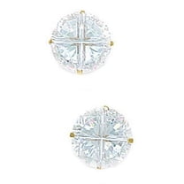 14k Yellow Gold 9mm 4 Segment Round Cubic Zirconia Basket Set Earrings