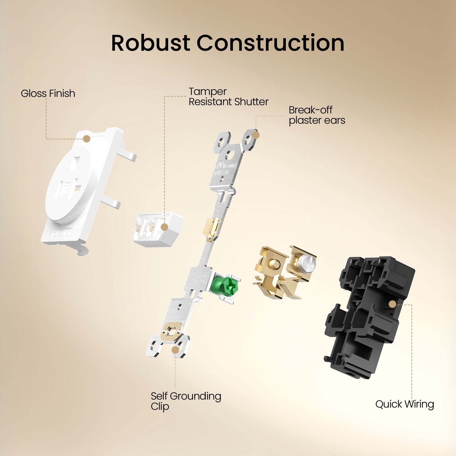 ELEGRP Single Receptacle 2-Pole 3-Wire Grounding Tamper-Resistant 20A 125V NEMA 5-20R White 10 Pack