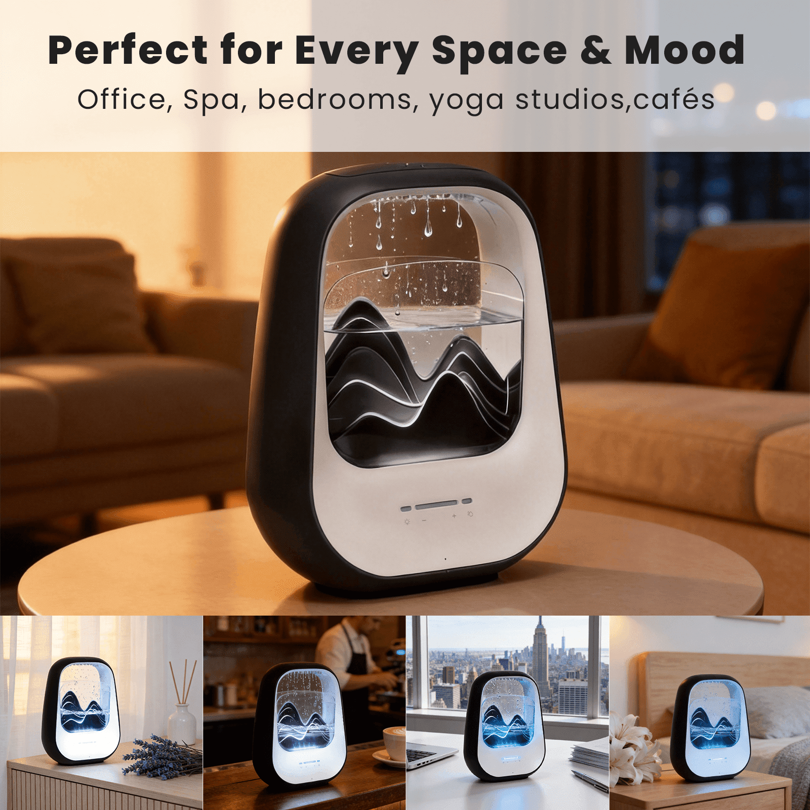 Rain Drop White Noise Machine with Humidifier, Bluetooth Speaker & Aroma Diffuser, 7-Color Mood Light and Nature Sounds for Bedroom, Office & Meditation, Black