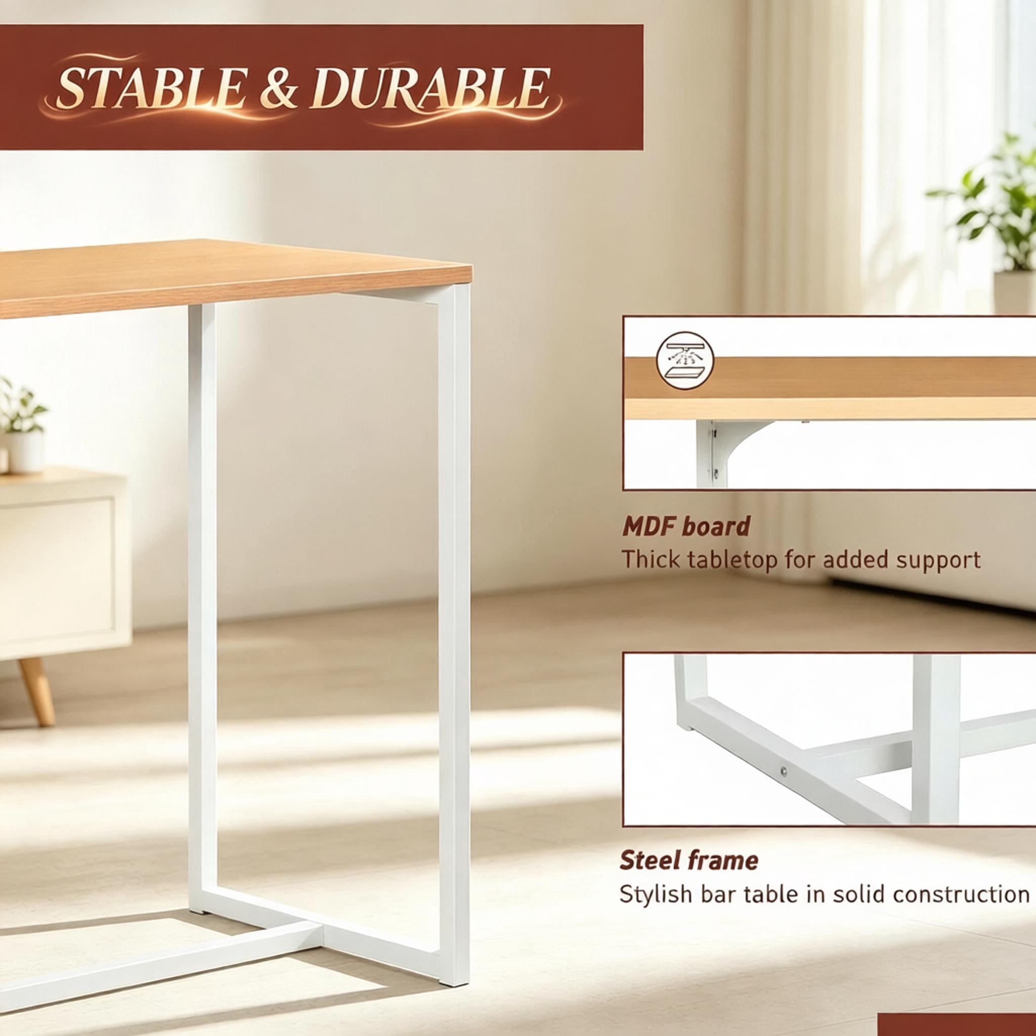 Bar Table with Storage Shelves 45.25x21.75x39.25 Inch Anti-Toppling for Kitchen Dining Room Pub