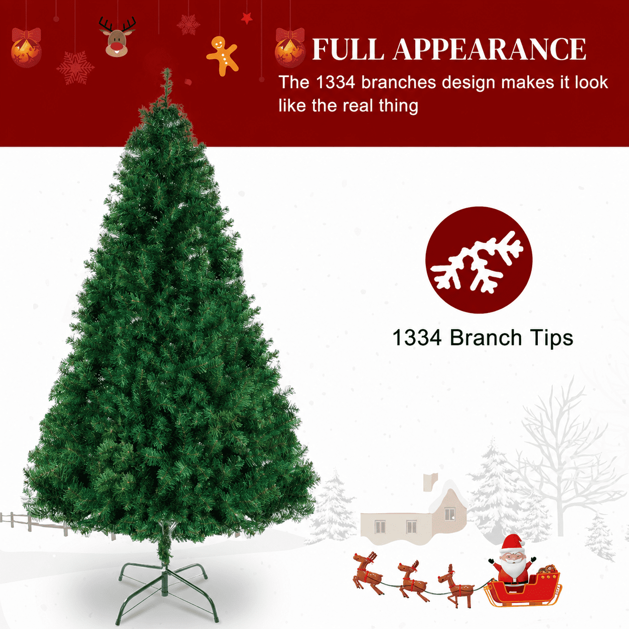 Alvantor 7 ft Artificial Christmas Tree with 1334 PVC Branch Tips and Metal Stand, Green