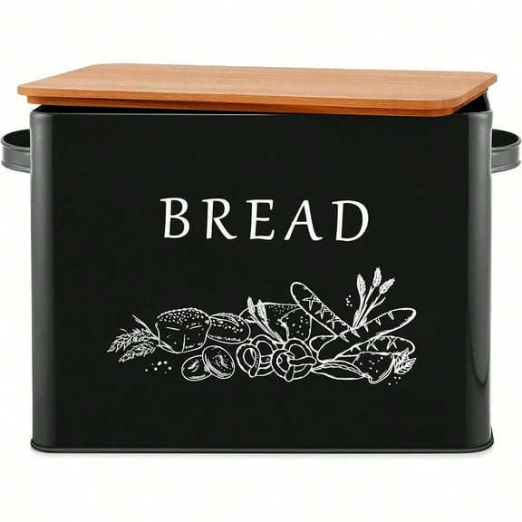 Efar Bread Box for Kitchen Countertop Metal Bread Storage Container Bin with Bamboo Lid for Cutting Bread Extra Large and Farmhouse Style 13 x 7.2 x9.8