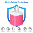 thumbnail image 3 of USB Wall Charger Block,FiveBox 2.1A Dual Port USB Charger Block with 2PACK Android Phone Charging Cord Type C Cable USB C Charging Cables 6ft10ft USB Brick Charger Box Fast Charging Block(Rose), 3 of 9