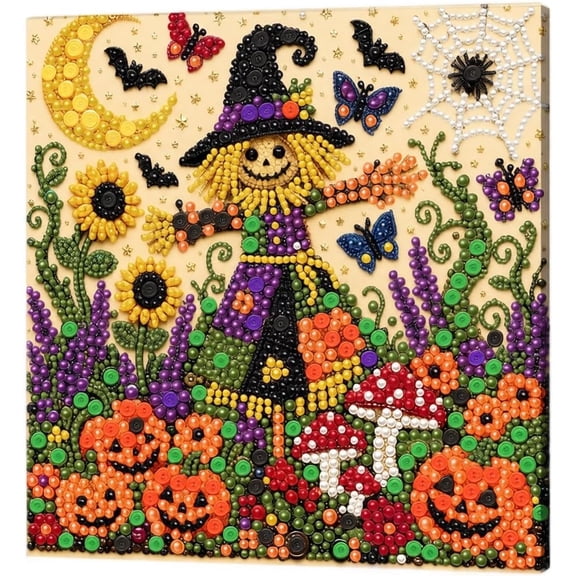DIY Handmade Button Art Set, 30cm Halloween Themed Decorative Painting, Creative Craft Kit for Home Holiday Party Display(F)
