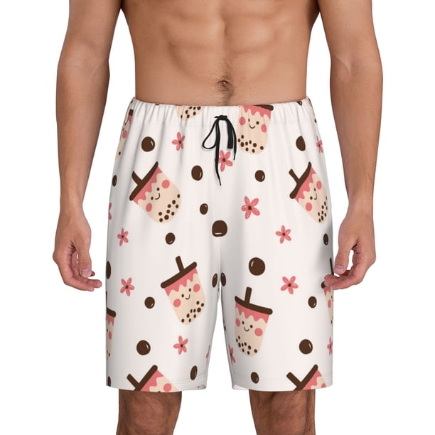 Fotbe Milk Tea Pantalones Cortos de Pijama para Hombre, Ropa de Dormir, Pantalones de Pijama Cortos para Hombre-XX-Large