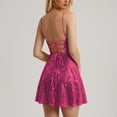 thumbnail image 5 of Robe de Bal de Fin d'Année Scintillante à Paillettes pour Femmes, Robes pour Adolescentes, Robe Courte Évasée, Bretelles Spaghetti, Encolure Drapée, Robes Maxi pour Femmes, Robe d'Été pour Bal et Cocktail, 5 of 5