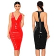 thumbnail image 2 of Mirrored PU leather sleeveless V-neck tight dress&nbsp;&nbsp;&nbsp;sexy motorcycle wear nightclub outfit-red-XL, 2 of 5