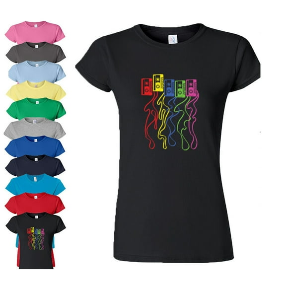 Funny Type Colorful Nostalgia Cassette Printed T-Shirt Womens Graphic T-Shirt Soft and Comfy Shirt, Lightweight Shirt Color Black Small