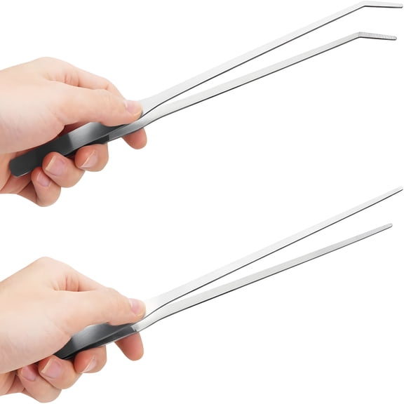 EXLEAF 2PCS Long Aquarium Tweezers 10.6" Straight and Curved Tweezers, Stainless Steel Feeding Tongs, Terrarium Aquascape Tools for Lizards, Bearded Dragon Snake Tank Accessories