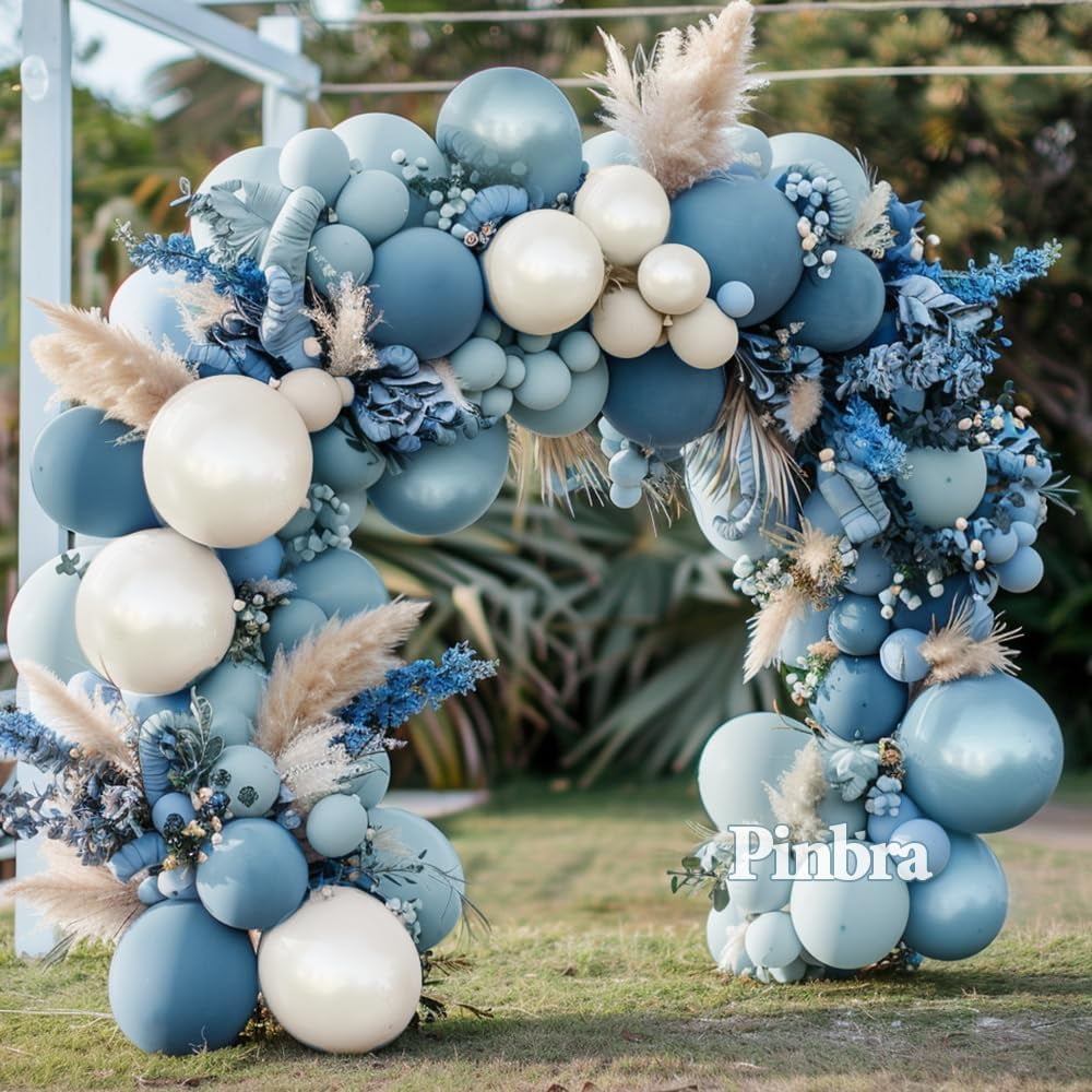 Blue White Balloons Double Stuffed Dusty Blue White Balloon Arch Garland Kit for Baby Shower Wedding Bridal Shower Birthday Graduation Party Decorations