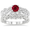 thumbnail image 2 of 2 Carat Round Cut Red Ruby Infinity Antique Bridal Set Moissanite Diamond on 10k White Gold, 2 of 2
