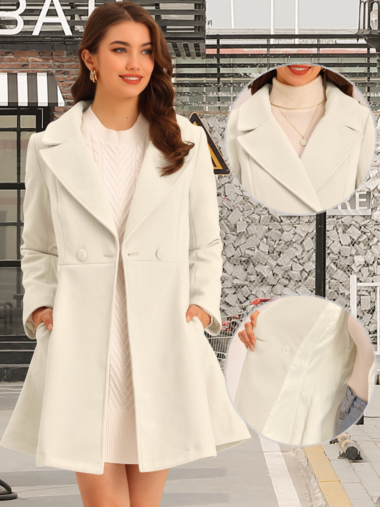DARING DIVA Women's Shawl Collar Single Belted Long Outerwear Coats Light Apricot S