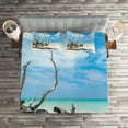 thumbnail image 2 of Ambesonne Landscape Quilted Coverlet 3 Pcs, Seascape Sandy Beach, Queen Size, Turquoise Sky Blue, 2 of 2