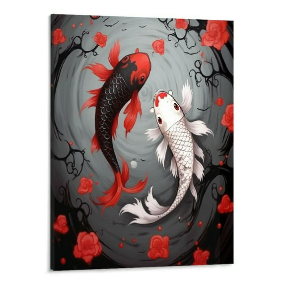 Creowell  Japanese Koi Fish Vision Poster Canvas Wall Art Living Room Bedroom Dining Room Decor Mural (16x20 Inch framed)