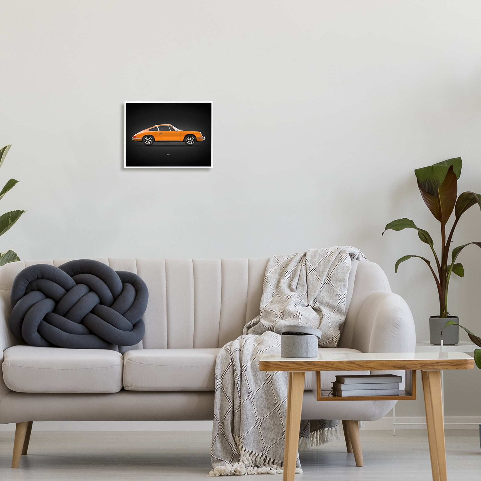 Stupell Industries Orange Classic Coupe Transportation Painting White Framed Art Print Wall Art, 14 x 11