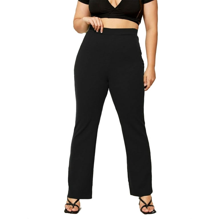 Women's Plus Size Solid High Waisted Stretchy Straight Leg Pants