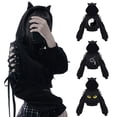 thumbnail image 3 of Sofullue Womens Cute for Cat Ears Long Sleeve Hoodies Hollow Out Cold Shoulder Lace-Up Loose Crop Top Harajuku Graphic Kawaii Drawstring Sweatshirt, 3 of 13