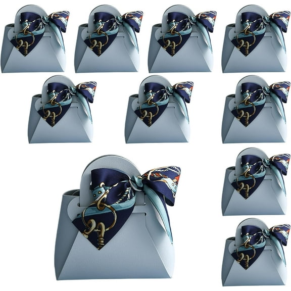 qczoyp Leather Gift Bags with Handles: 10 Pcs Party Favor Bags with Ribbon, Reusable Mini Gift Bags for Birthdays, Baby Shower,Weddings,Party Favor, Holiday Presents (Blue)