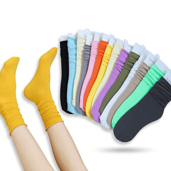 Sophproton 24-Pair Women's Cut Crew Socks, High Elastic Heel-less Thin Tube Socks, Multi-Color Set for Women
