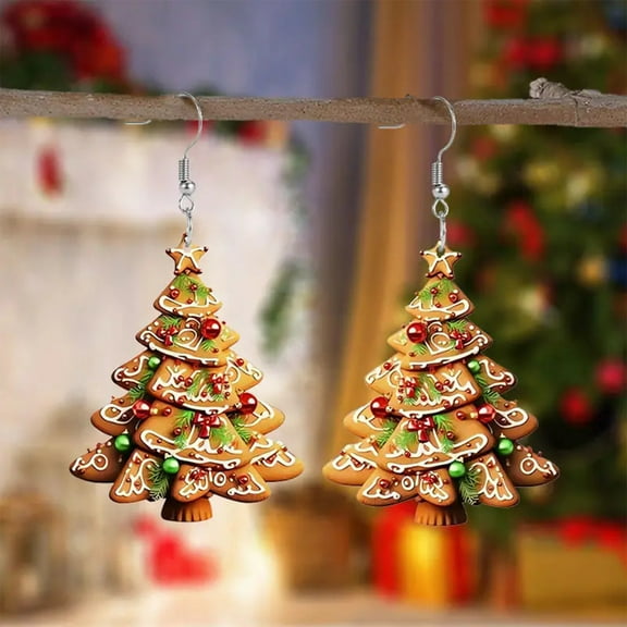 Cagogo under $5 Christmas Tree Earrings, Christmas Cookies Christmas Tree Earrings,Holiday Ornaments Accessories,Festive Jewelry Pieces,Christmas Theme Earrings,Seasonal Fashion Accessories